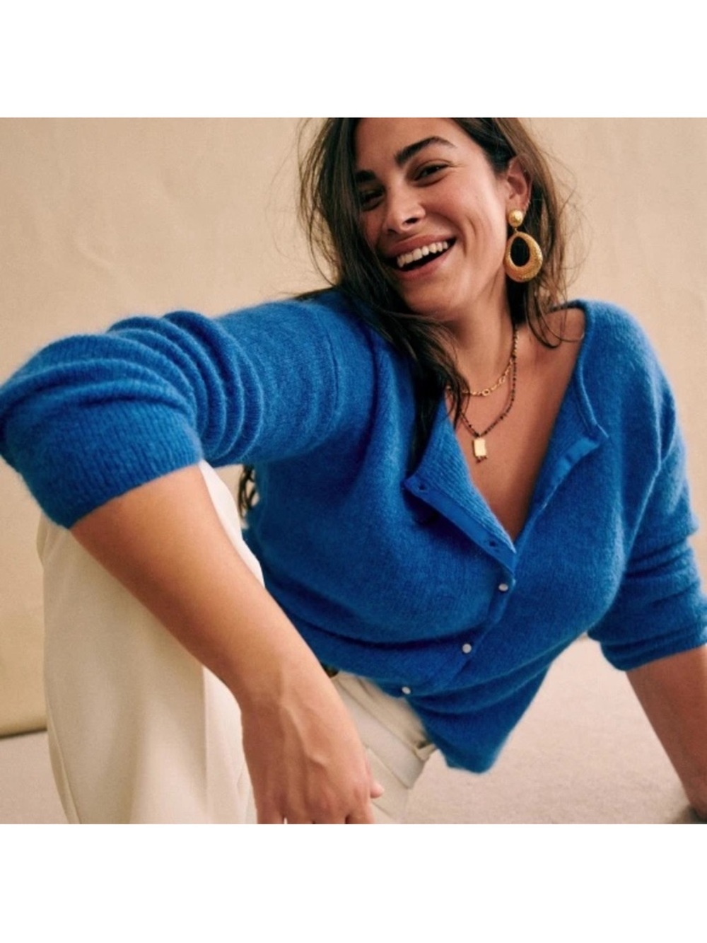 Sezane Gaspard Sweater Cardigan Fall Knit Top Wool Electric Blue Size Medium